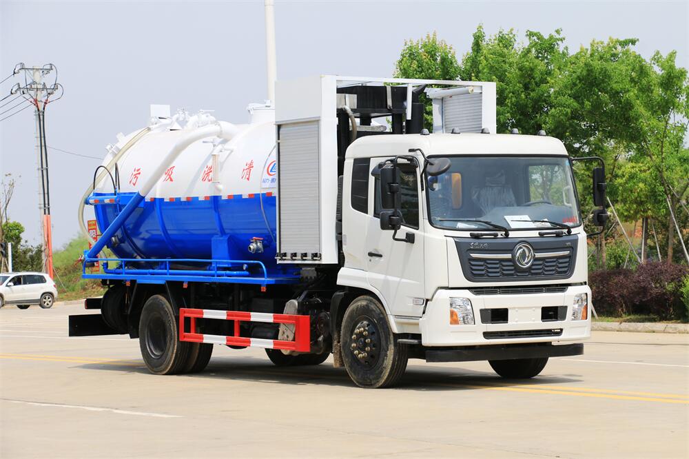 15方清洗吸污車-東風天錦15方10+5清洗吸污兩用車-帶副發動機 圓罐